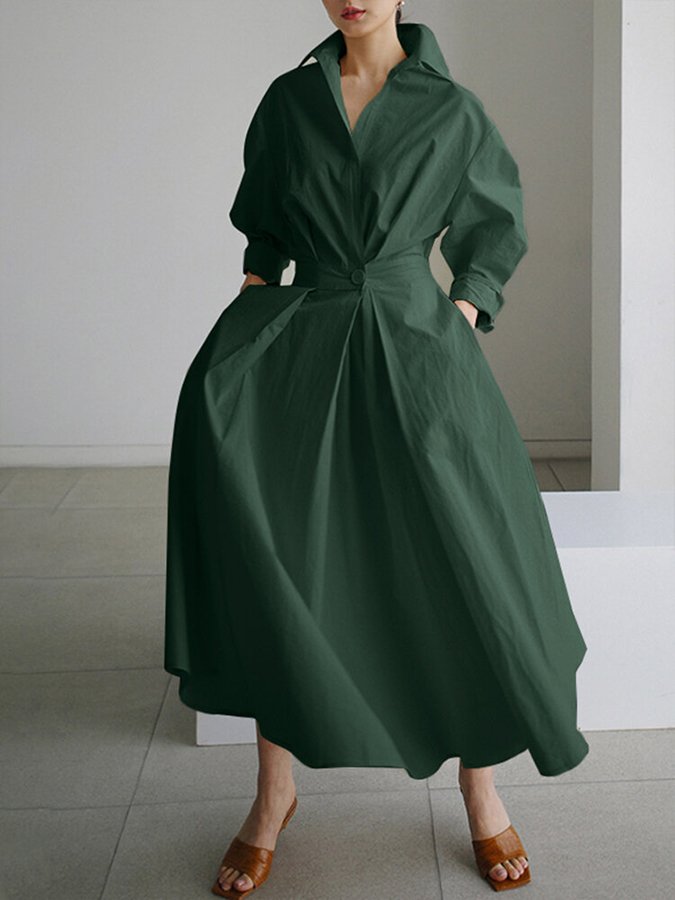 Brynn - Chic Polo Collar A-Line Swing Dress