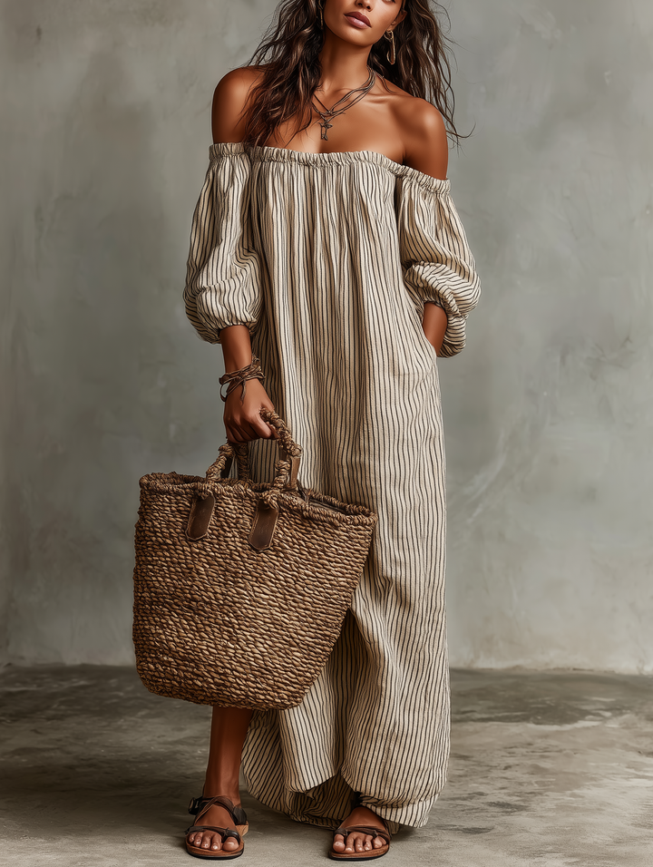 Elena | Long flowy dress with off-shoulder design