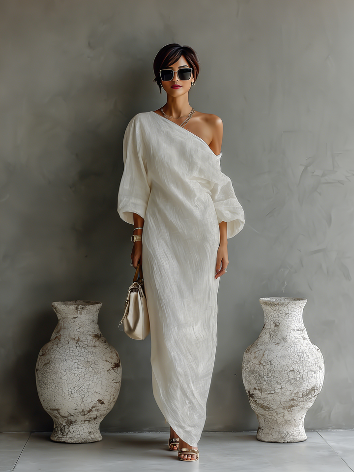 Isabella | Flowing Linen Off-Shoulder Dress