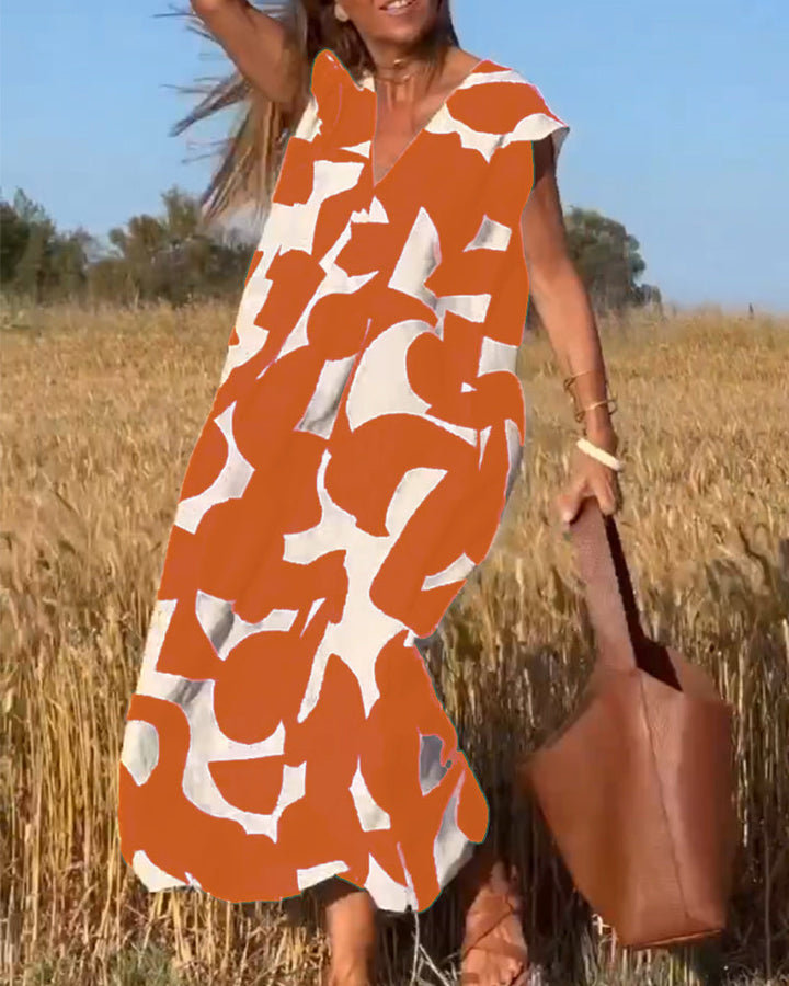Elowen - Irregular Geometric Print Sleeveless Dress