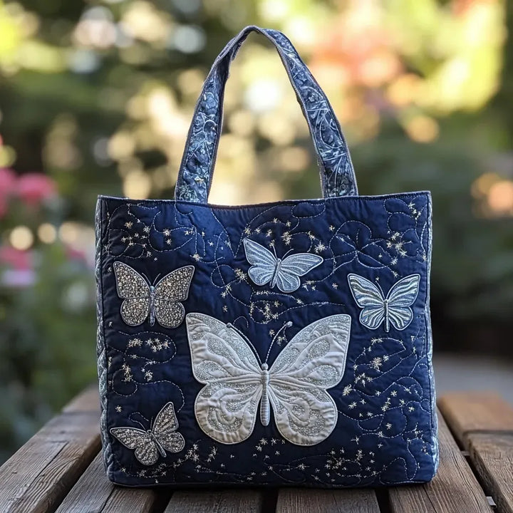 Quilted Tote - Silver Butterfly