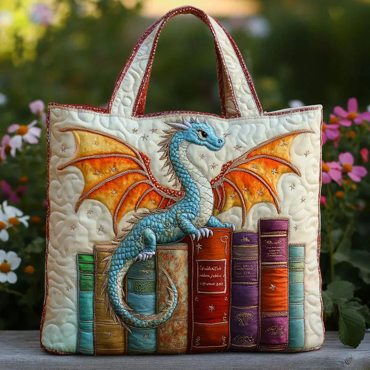 Quilted Tote - Emerald Dragon Book Guardian