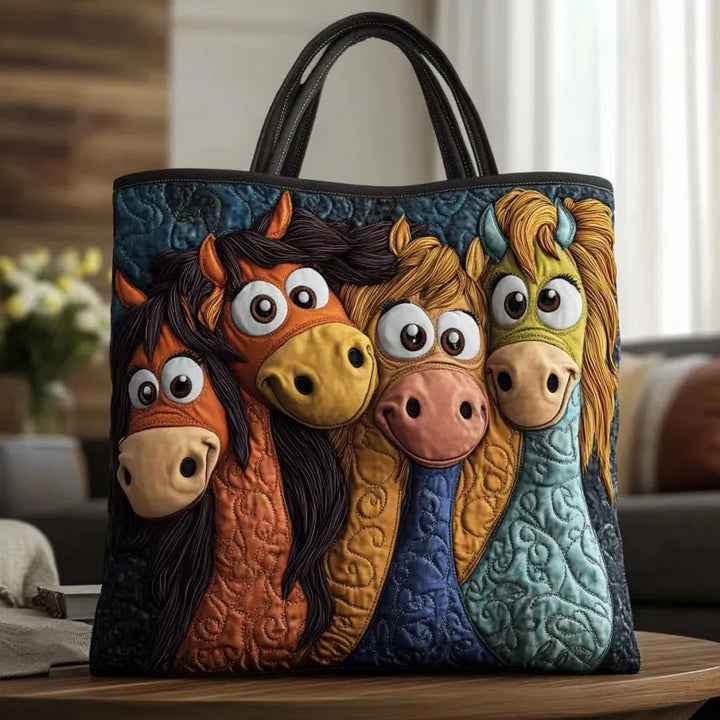 Quilted Tote - Playful Ponies