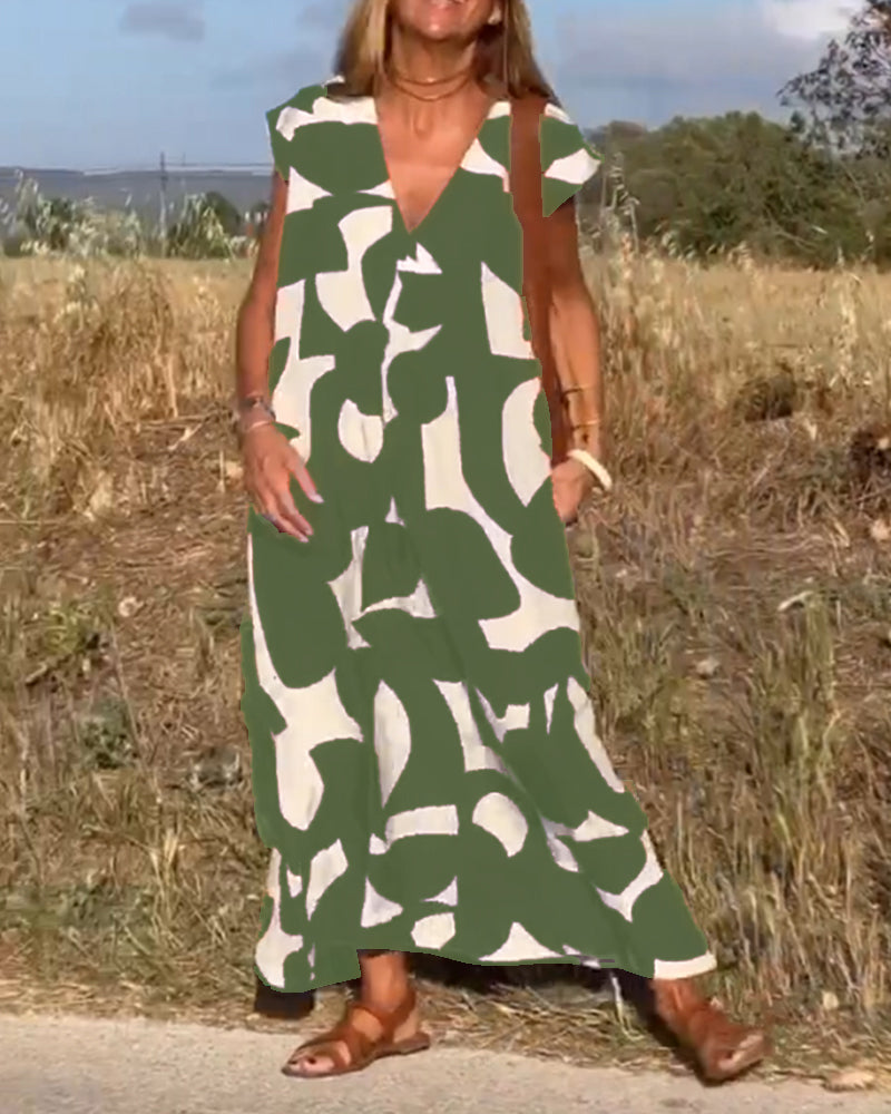 Elowen - Irregular Geometric Print Sleeveless Dress