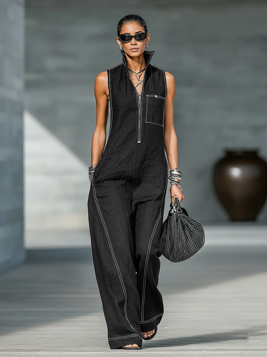 Mila | Minimalist Overalls with White Hem