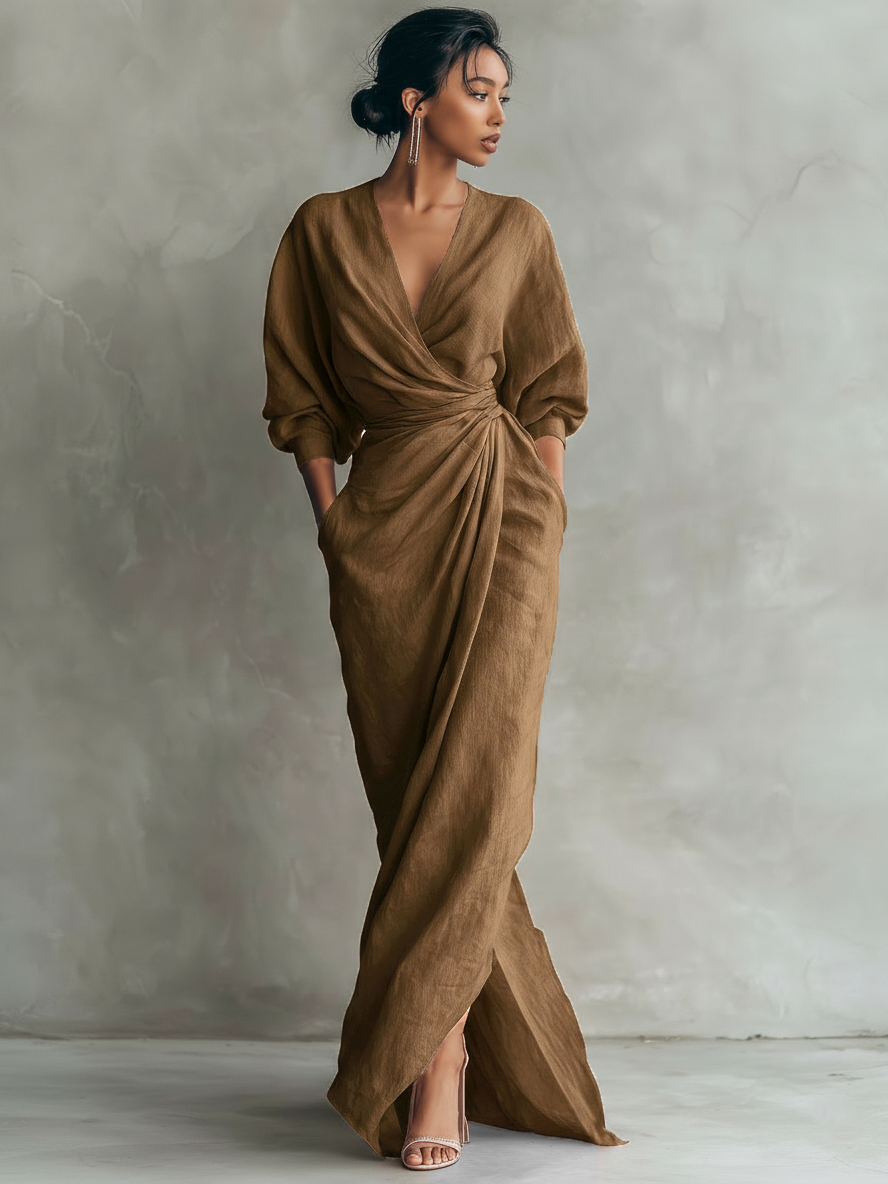 Nina | Minimalist Pink Linen Maxi Dress