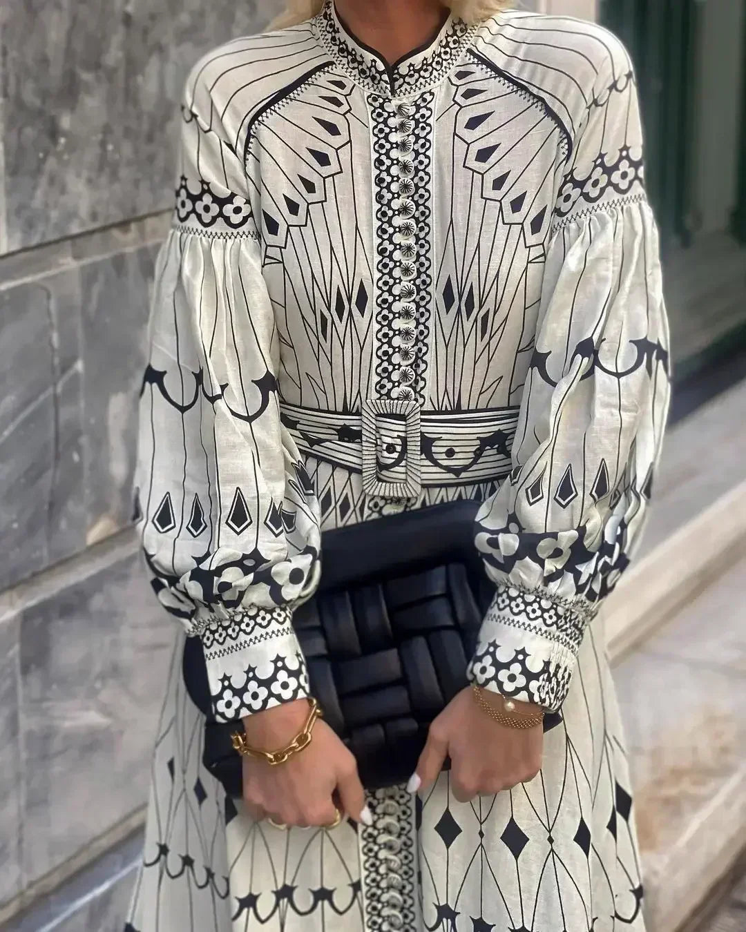 Eulalia - Retro Stand Collar Boho Dress