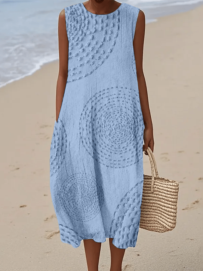 Ladies Casual Printed Round Neck Sleeveless Dress