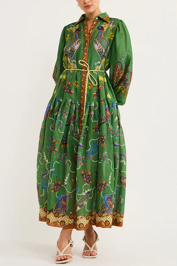 Lily - Heaven Bird Print Balloon Sleeve Dress