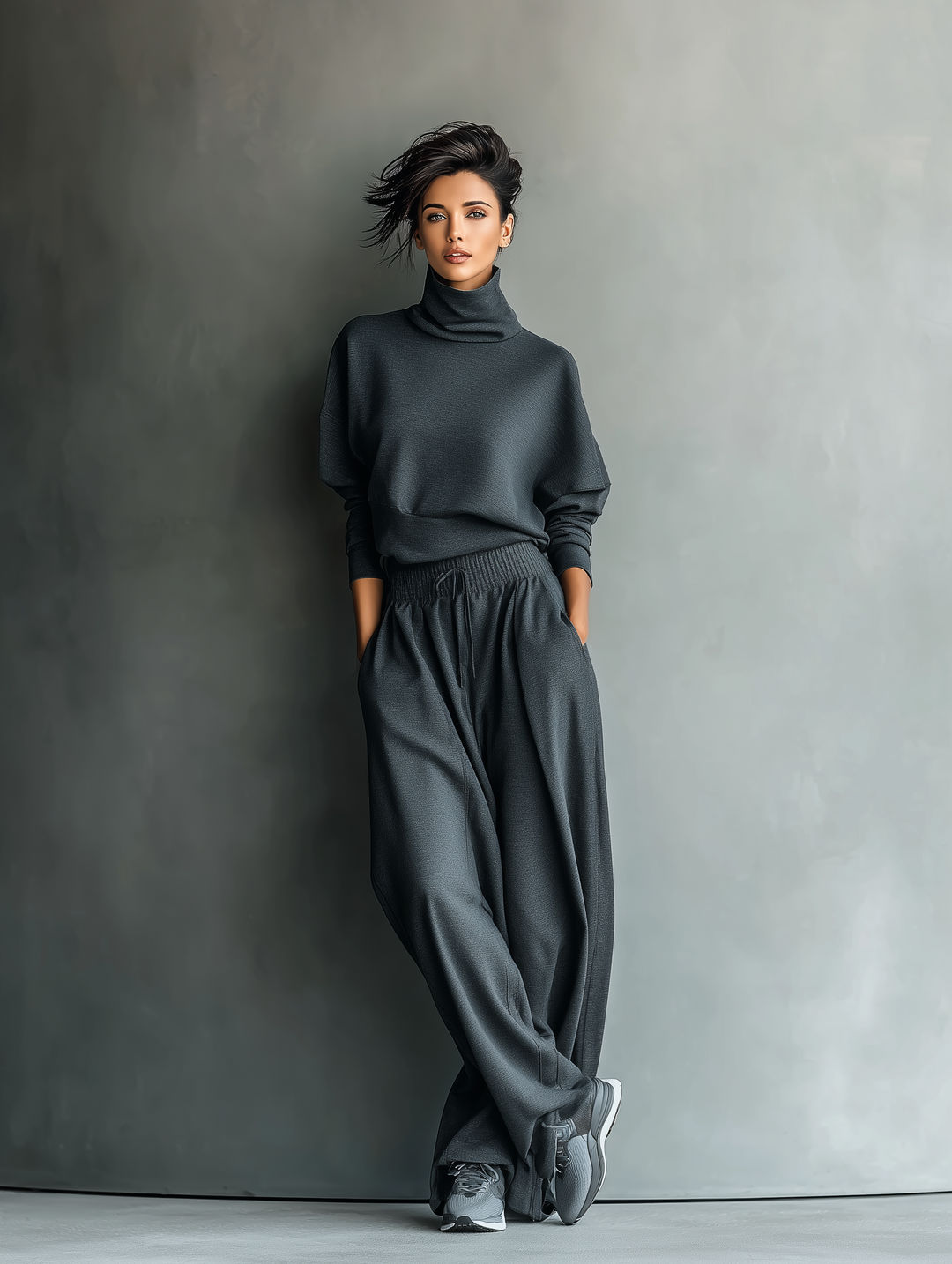 Emma | Knit Set with Stand-Up Collar and Wide Pants