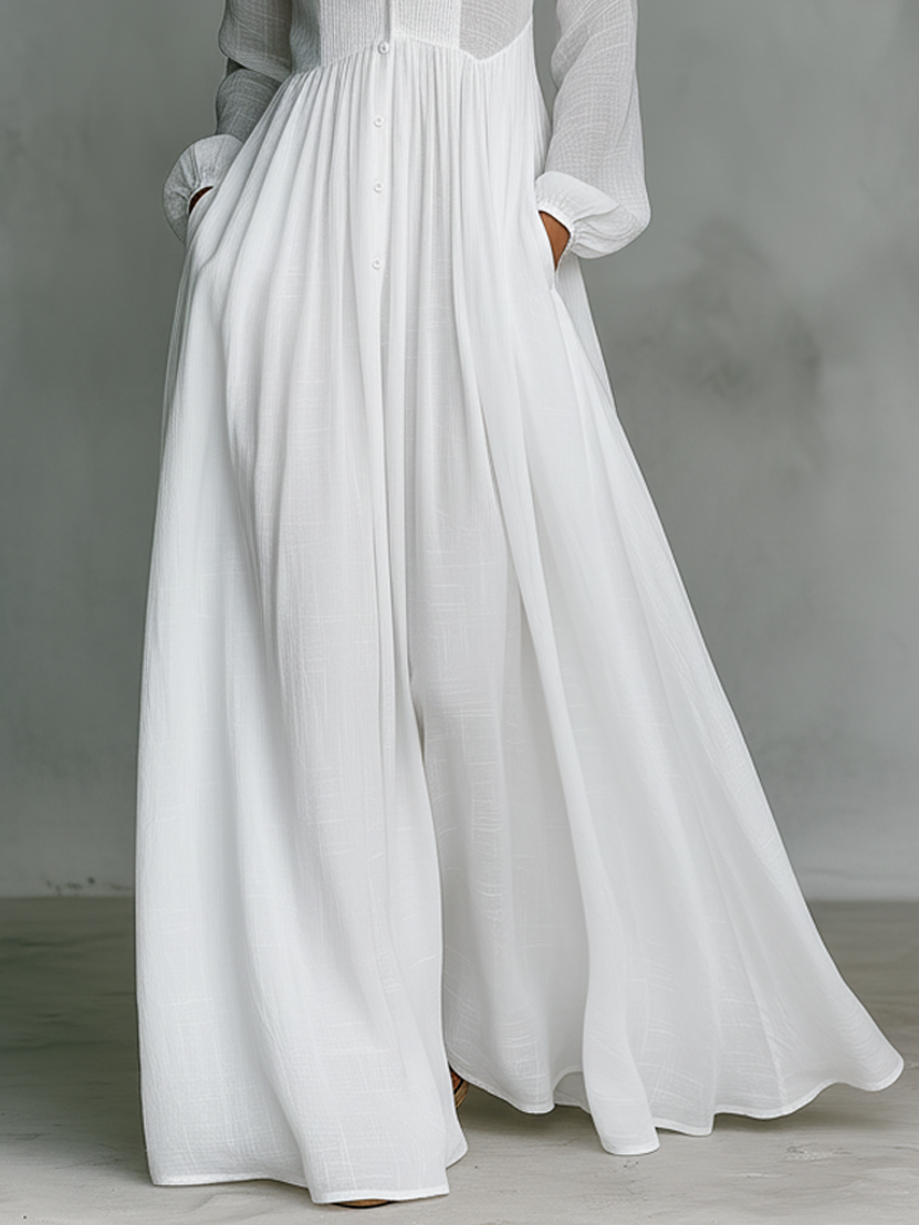 Zoey | Patchwork Cotton Linen Maxi Dress with Stand Collar