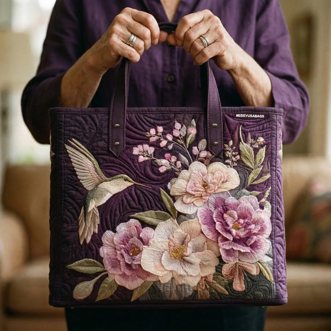 Quilted Tote - Hummingbirds and Orchids