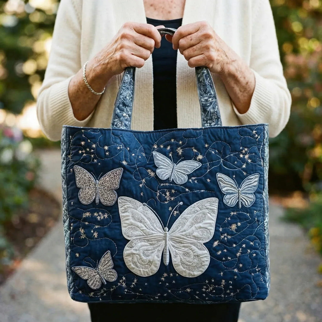 Quilted Tote - Silver Butterfly