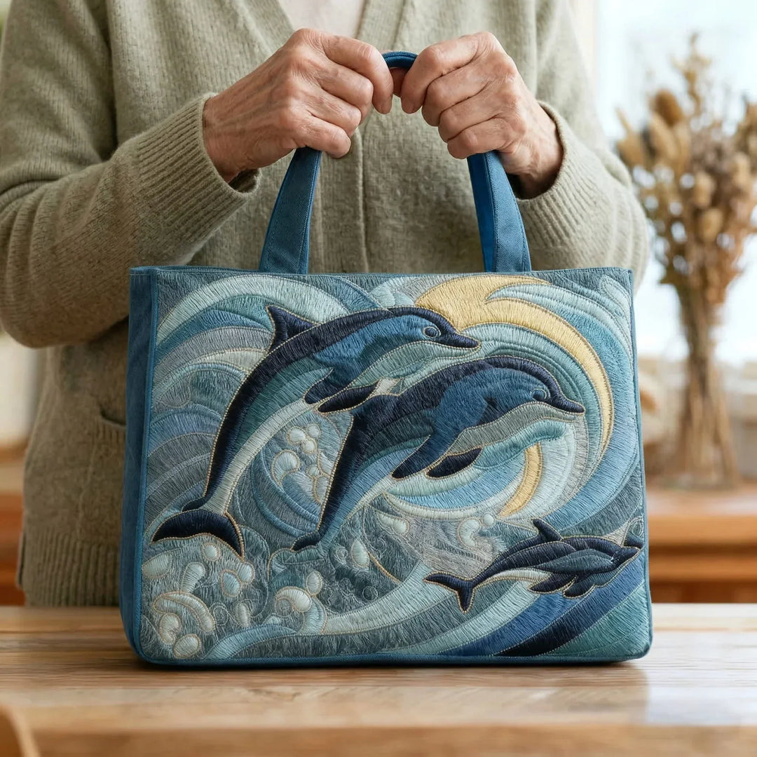 Quilted Tote - Ocean Dolphin