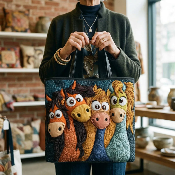 Quilted Tote - Playful Ponies