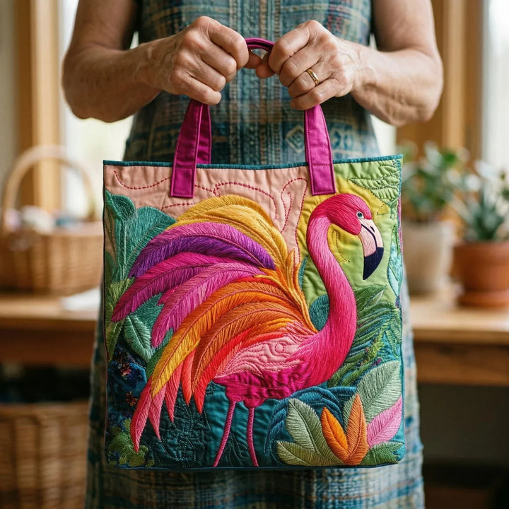 Quilted Tote - Rainbow Flamingo