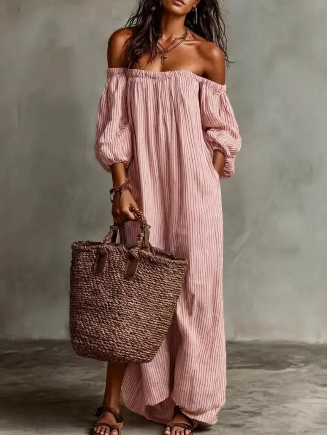 Elena | Long flowy dress with off-shoulder design
